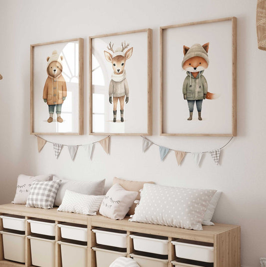 Woodland Animal Prints, Nursery Decor, Fox, Bear & Deer Art, Watercolor - WildfieldPrints