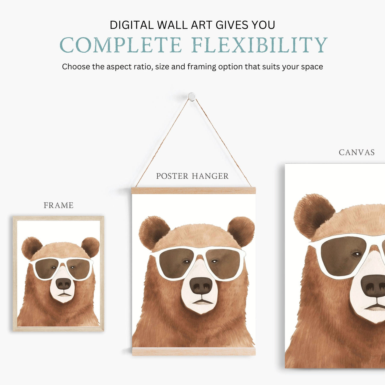 Bear Wall Art – Animal Kids Room Print • Set of 3