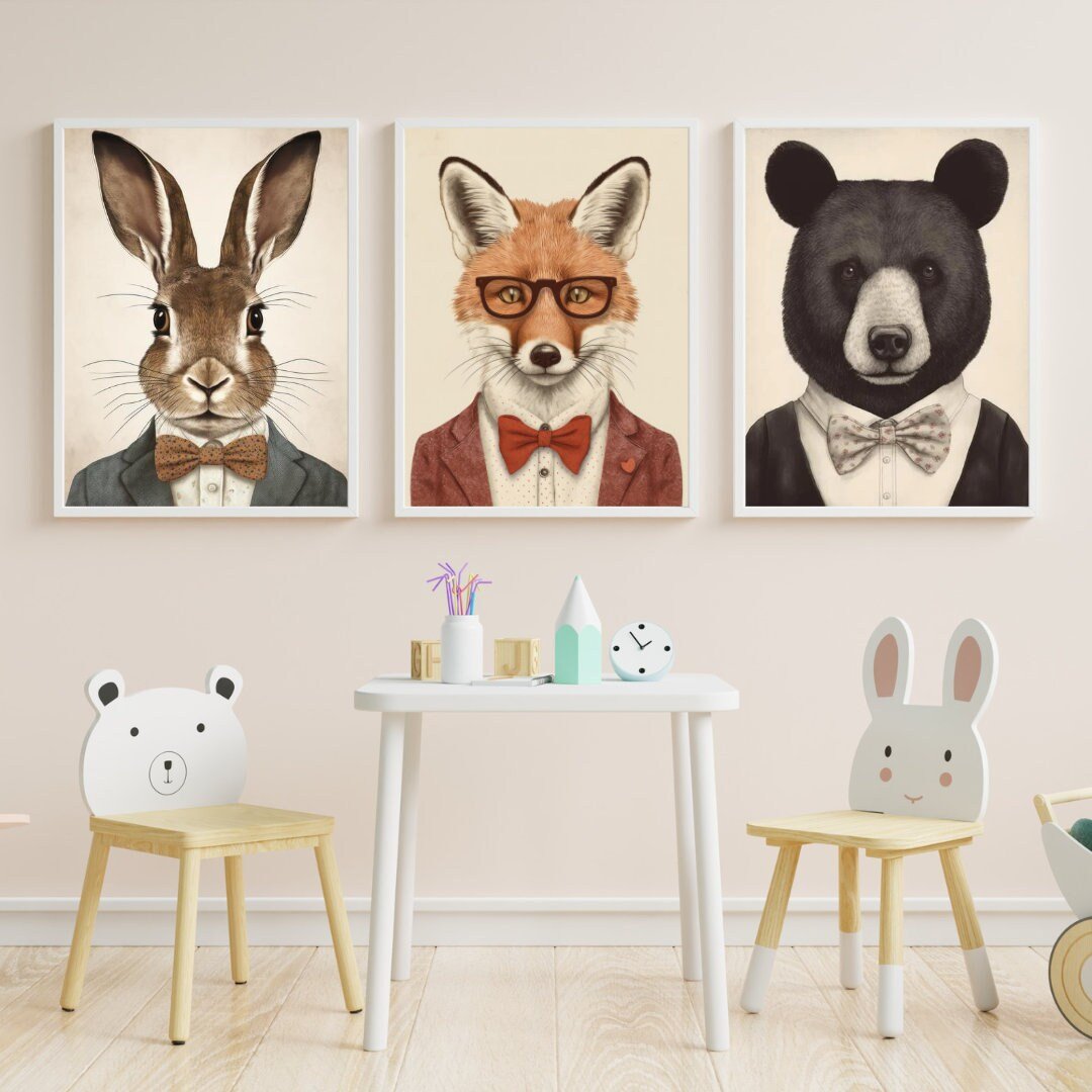 Red Fox Wall Decor – Animal Nursery Print • Set of 3