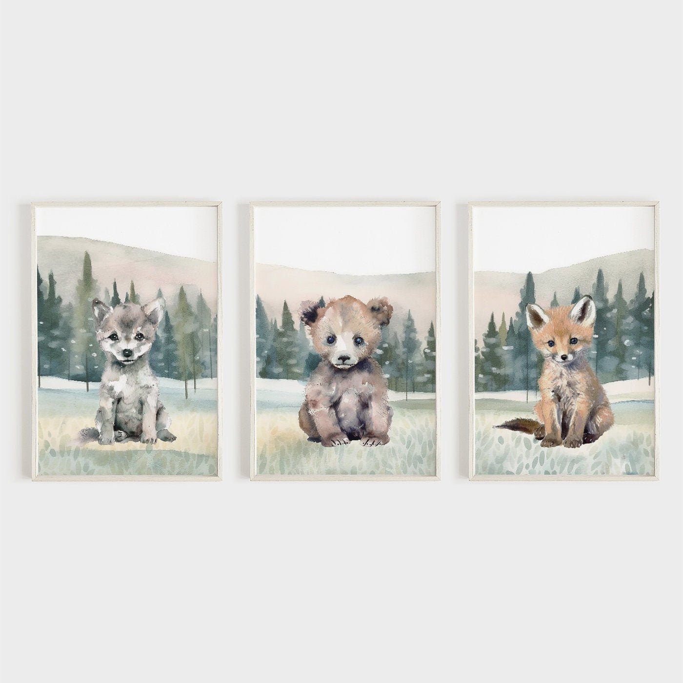 Woodland Baby Animal Nursery Wall Art, Bear, Wolf & Fox Decor - WildfieldPrints