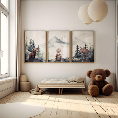 Woodland Forest Animal Nursery Decor, Moose & Bear Wall Art, Baby Animals - WildfieldPrints