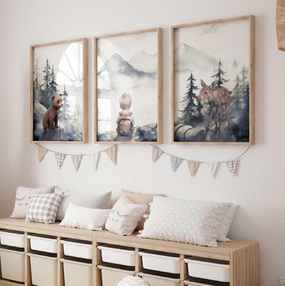 Woodland Forest Animal Nursery Decor, Moose & Bear Wall Art, Baby Animals - WildfieldPrints