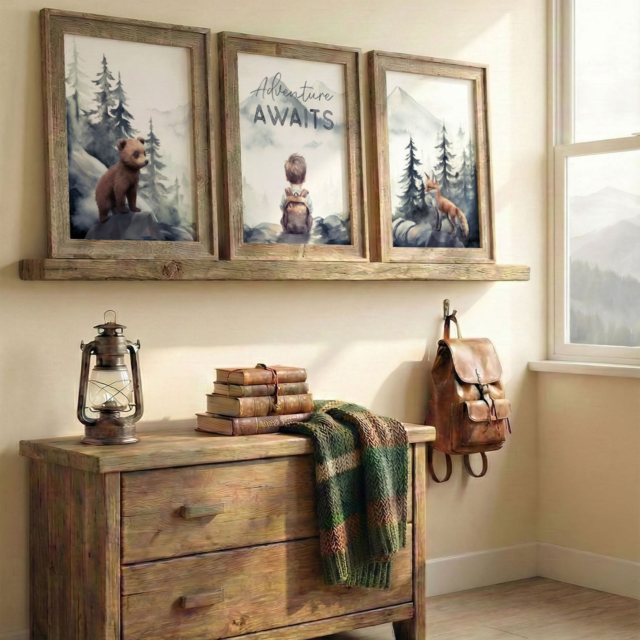 Woodland Nursery Art – 'Adventure Awaits' Toddler Boy Decor • Set of 3
