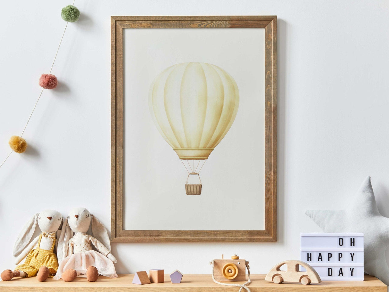 Yellow Hot Air Balloon Print – Vintage Kids Room Wall Art