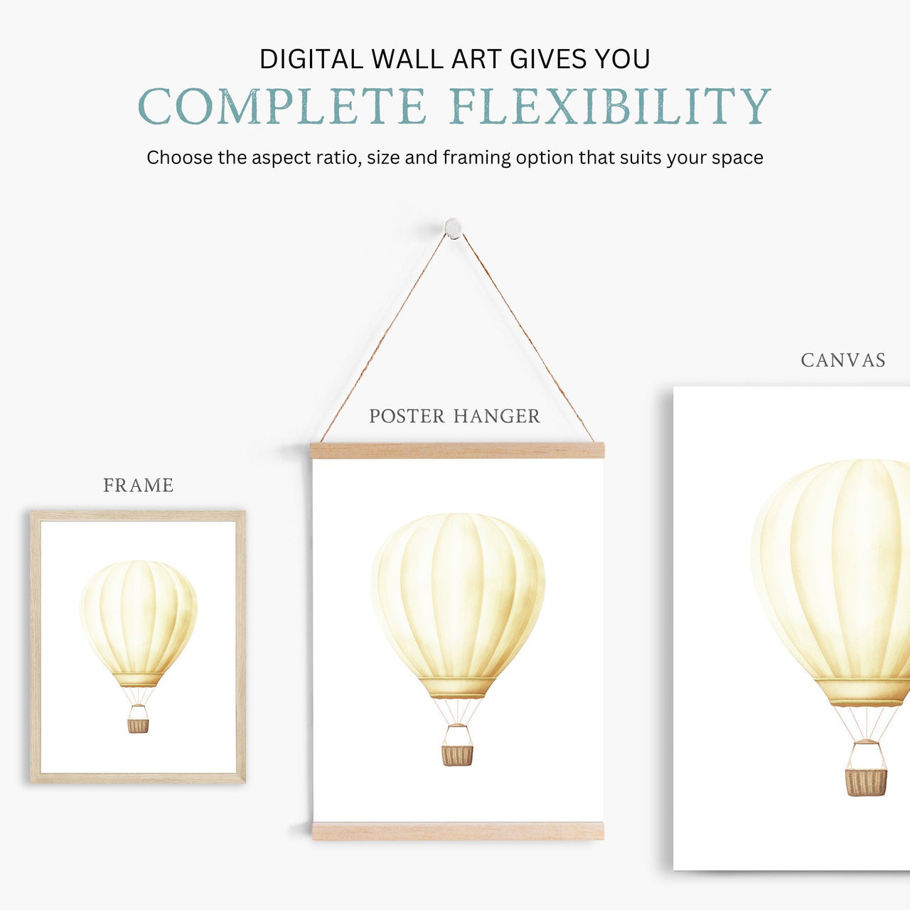 Yellow Hot Air Balloon Print – Vintage Kids Room Wall Art