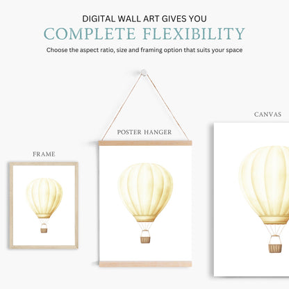 Yellow Hot Air Balloon Nursery Prints, Watercolor Kids Room Decor - WildfieldPrints