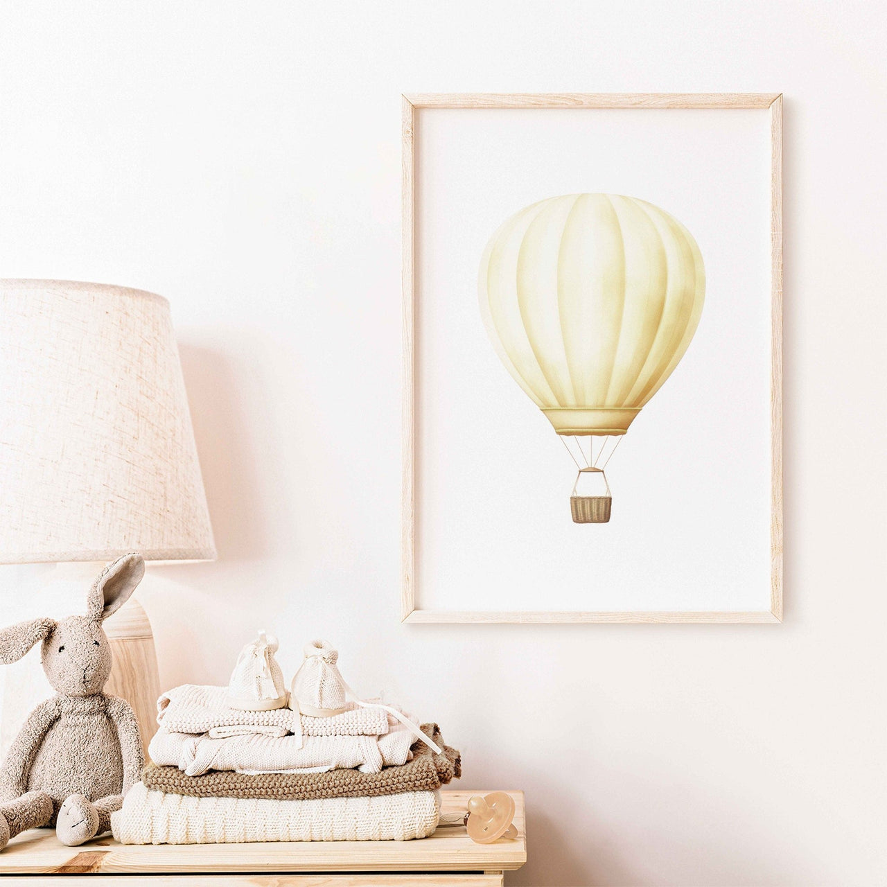 Yellow Hot Air Balloon Print – Vintage Kids Room Wall Art