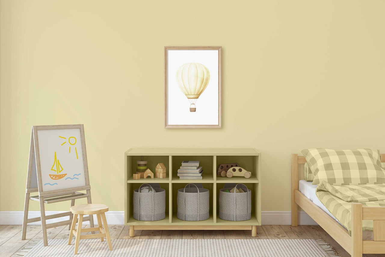 Yellow Hot Air Balloon Print – Vintage Kids Room Wall Art