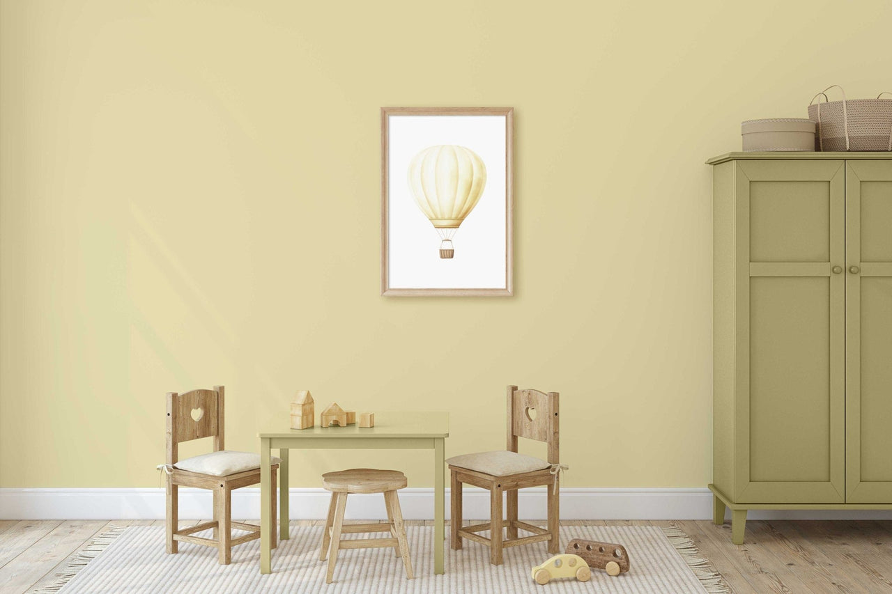 Yellow Hot Air Balloon Print – Vintage Kids Room Wall Art