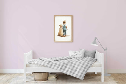 Yellow Lab Nursery Decor, Girl and Dog Art, Labrador Wall Decor - WildfieldPrints