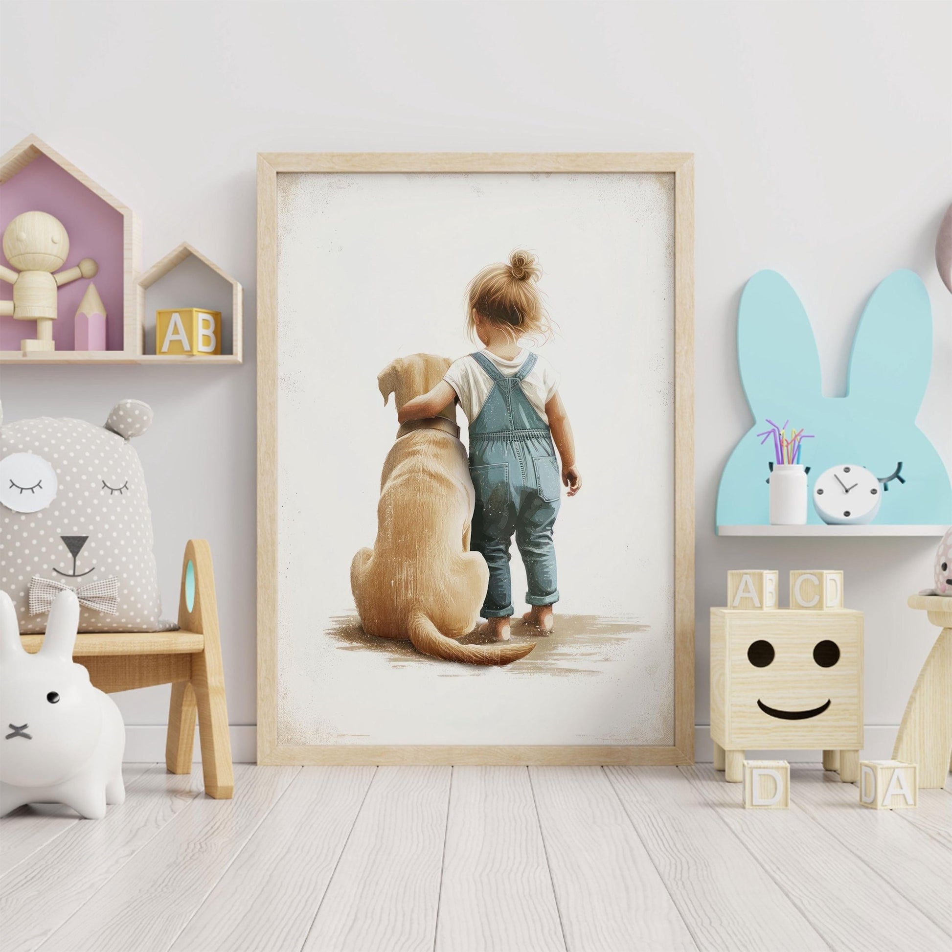 Yellow Lab Nursery Decor, Girl and Dog Art, Labrador Wall Decor - WildfieldPrints
