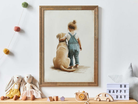 Yellow Lab Nursery Decor, Girl and Dog Art, Labrador Wall Decor - WildfieldPrints