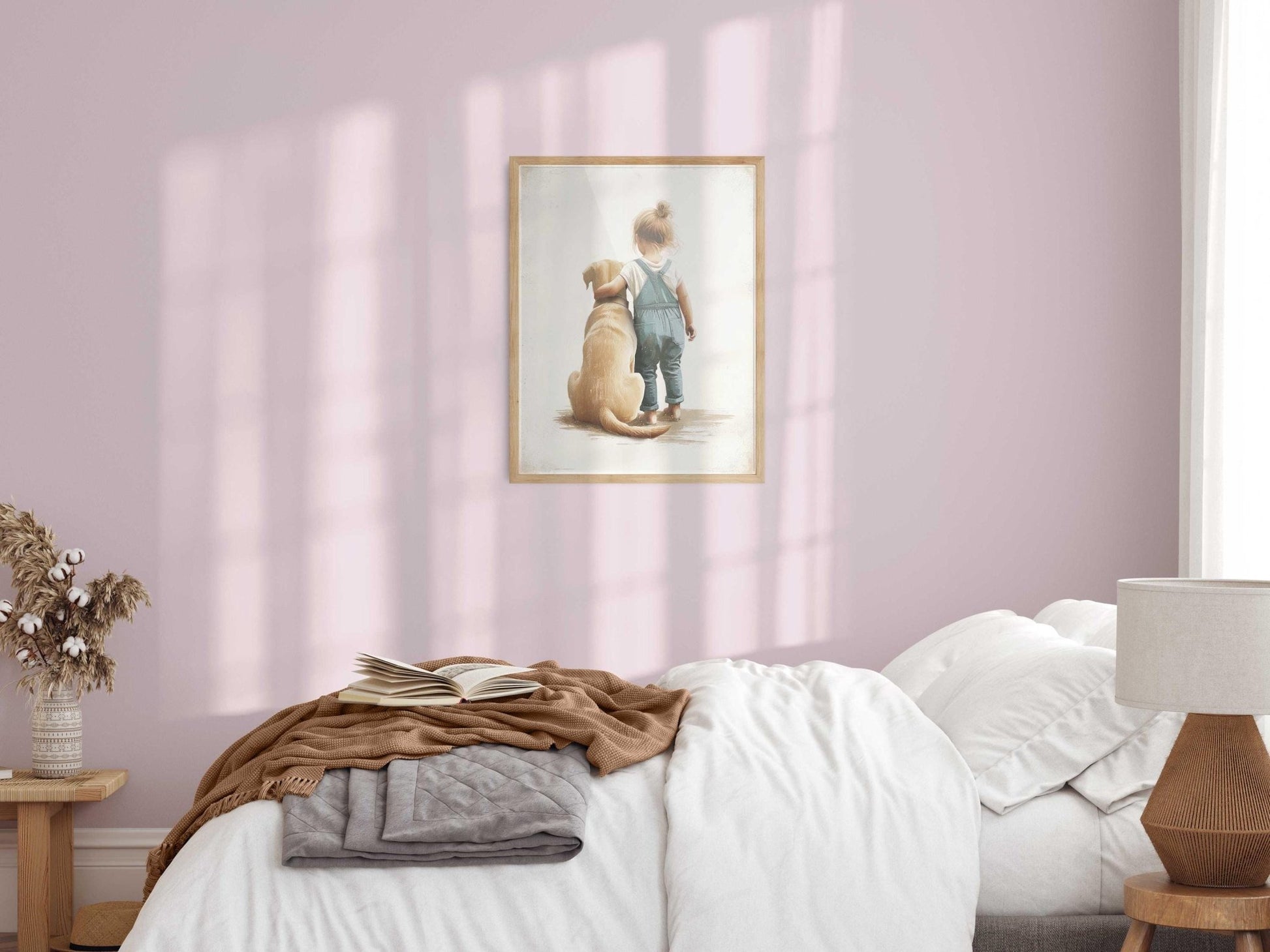 Yellow Lab Nursery Decor, Girl and Dog Art, Labrador Wall Decor - WildfieldPrints