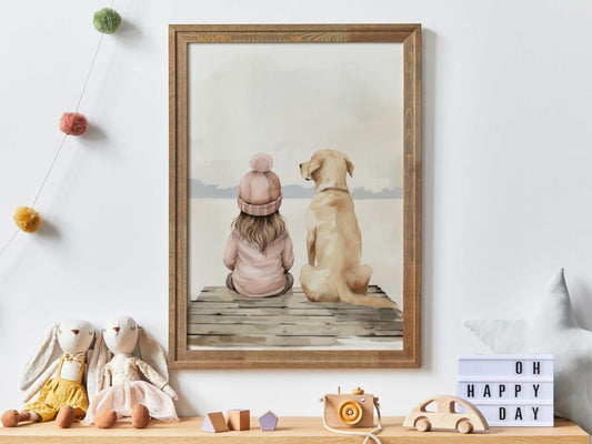 Yellow Lab Nursery Prints, Labrador Art for Girls, Lake - Themed Decor - WildfieldPrints