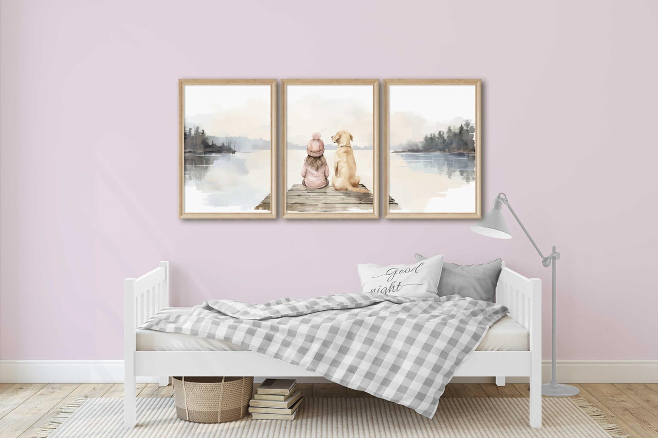 Yellow Labrador Wall Art – Dog Nursery Print for Girls • Set of 3