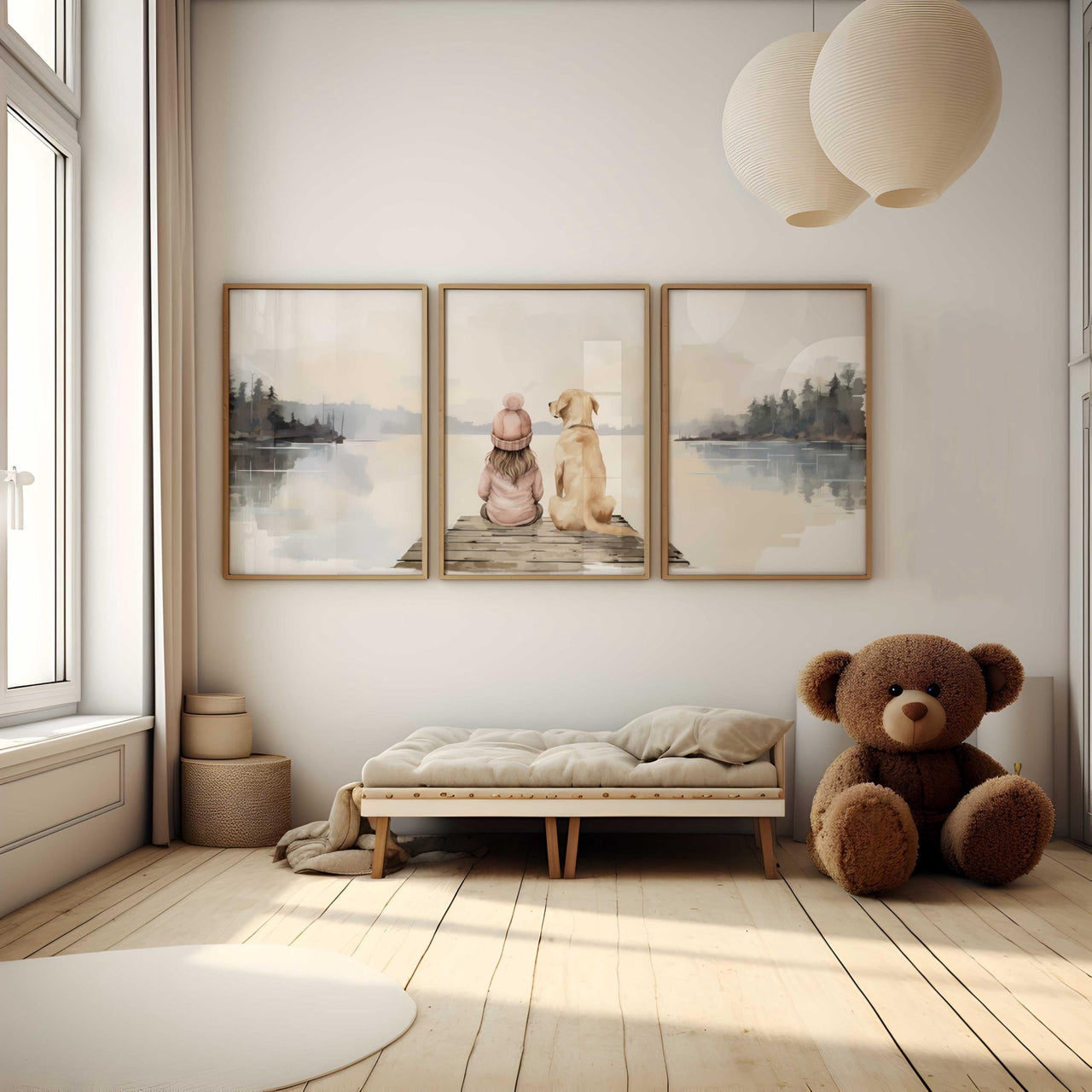 Yellow Labrador Wall Art – Dog Nursery Print for Girls • Set of 3