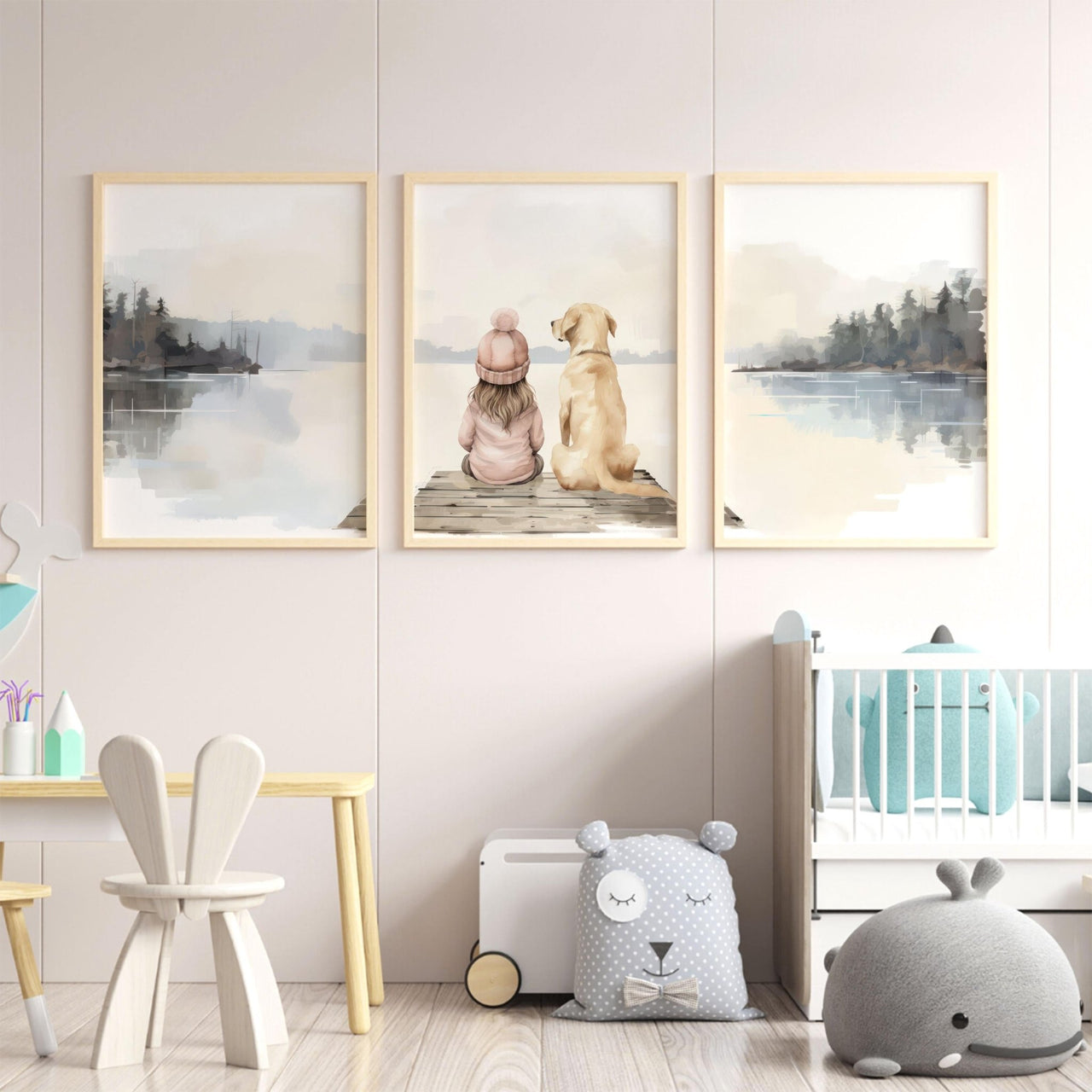Yellow Labrador Wall Art – Dog Nursery Print for Girls • Set of 3