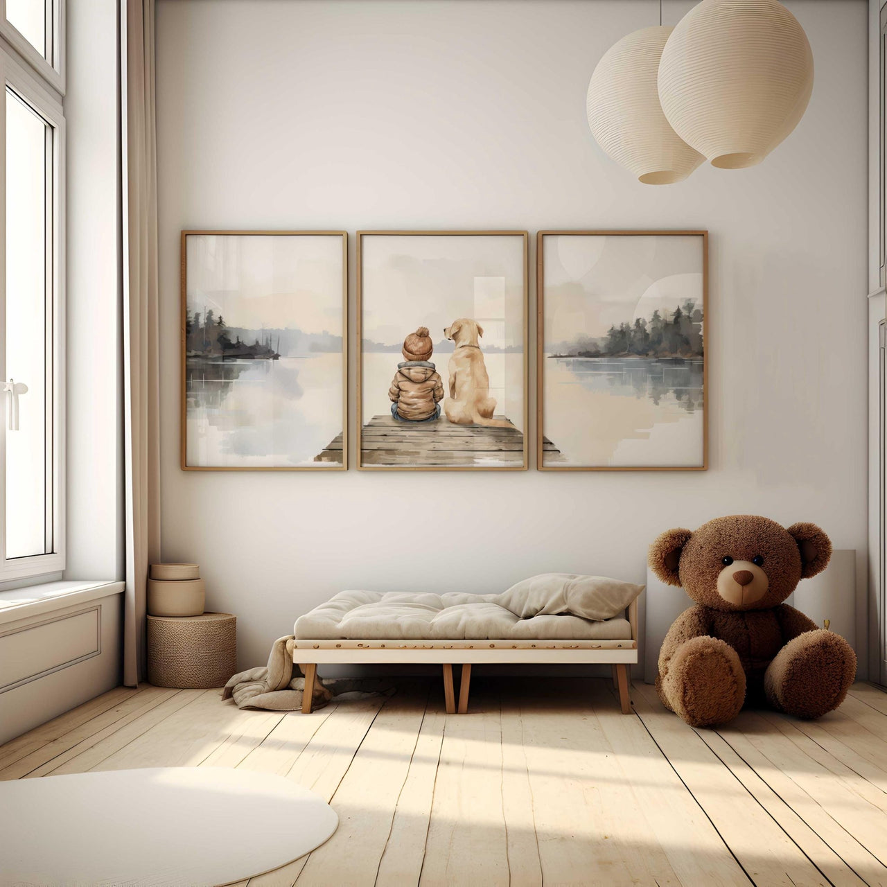 Yellow Lab Nursery Print – Dog Boys Room Wall Art • Set of 3