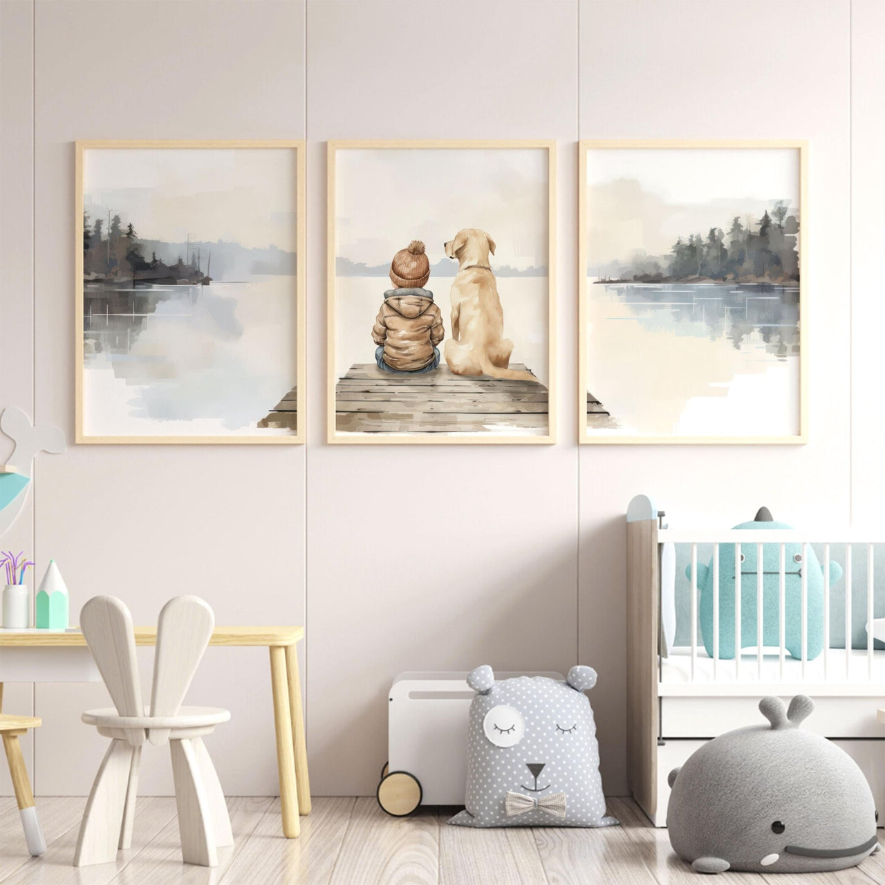 Yellow Lab Nursery Print – Dog Boys Room Wall Art • Set of 3