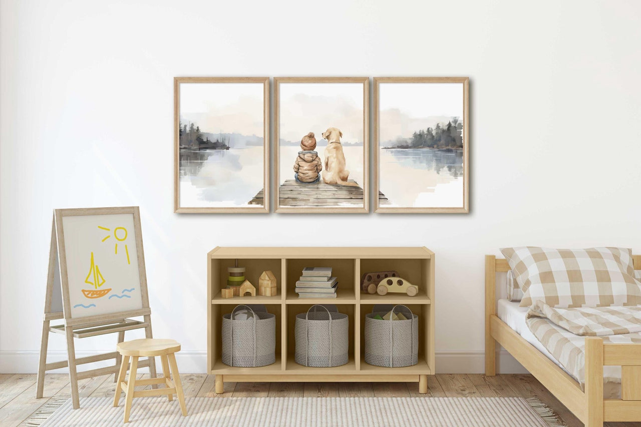Yellow Lab Nursery Print – Dog Boys Room Wall Art • Set of 3