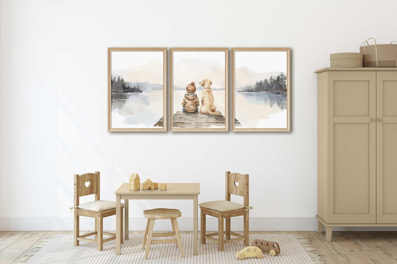 Yellow Lab Nursery Print – Dog Boys Room Wall Art • Set of 3