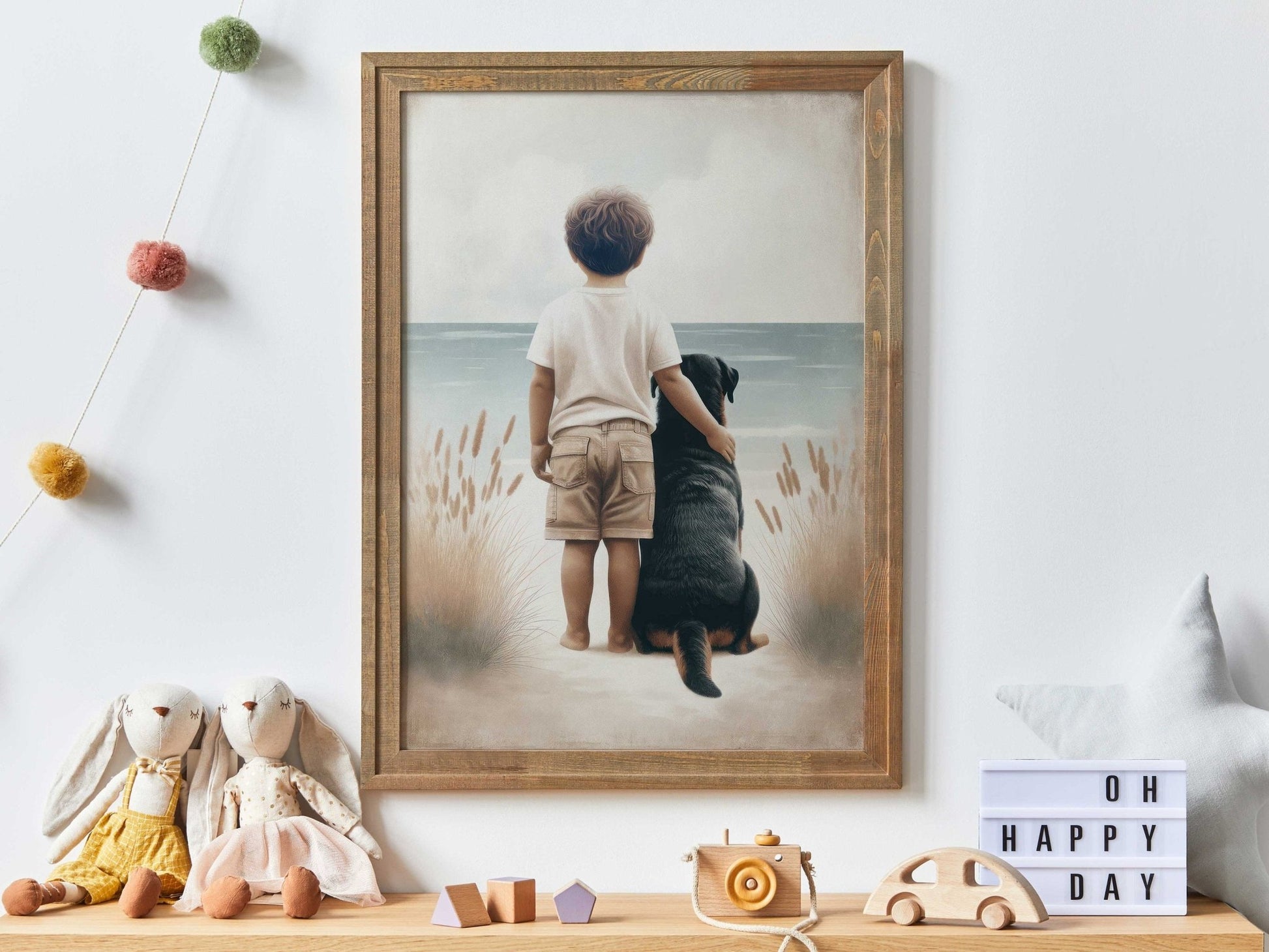 Yellow Labrador Nursery Art, Boy and Dog Print, Toddler Decor - WildfieldPrints