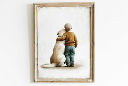 Yellow Labrador Nursery Art, Boy and Dog Print, Toddler Decor - WildfieldPrints