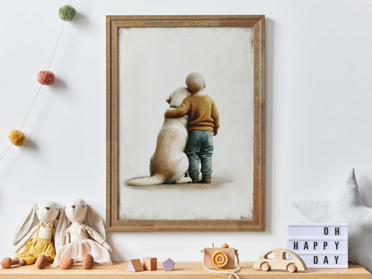 Yellow Labrador Nursery Art, Boy and Dog Print, Toddler Decor - WildfieldPrints