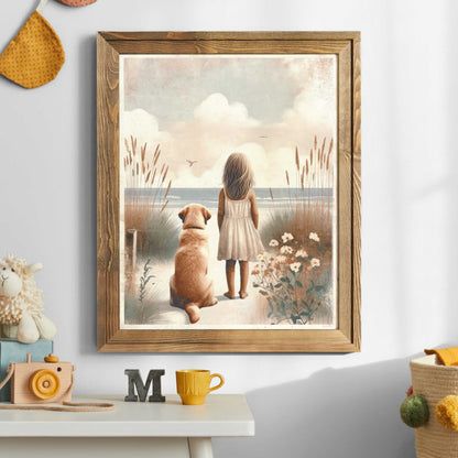 Yellow Labrador Nursery Art, Girl & Dog Decor, Lab Wall Print - WildfieldPrints