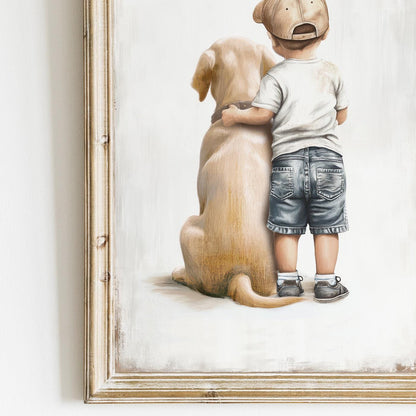 Yellow Labrador Nursery Decor, Boy and Dog Wall Art, Labrador Print - WildfieldPrints