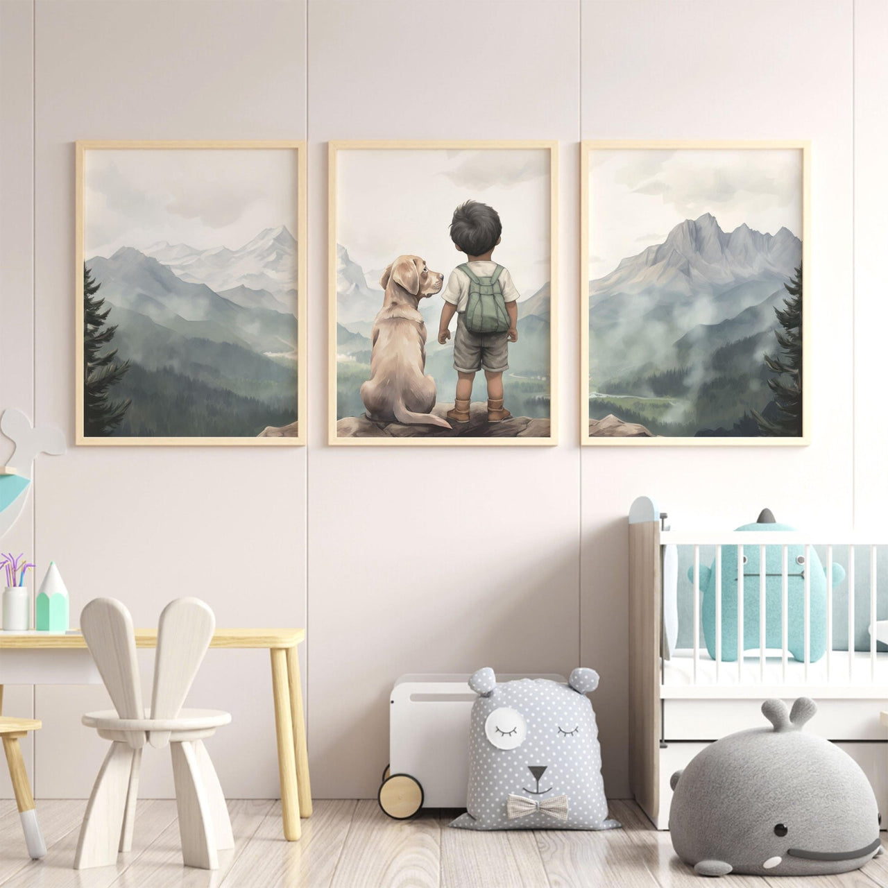 Yellow Labrador Wall Art – Dog Boys Room Print • Set of 3