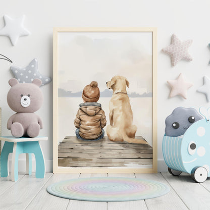 Yellow Labrador Nursery Decor, Lab Art, Boy & Dog Painting - WildfieldPrints