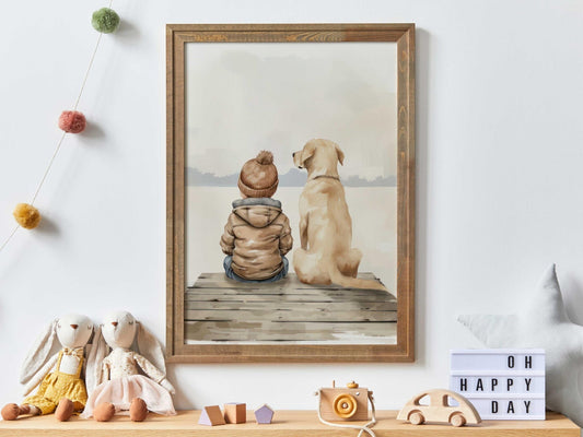 Yellow Labrador Nursery Decor, Lab Art, Boy & Dog Painting - WildfieldPrints