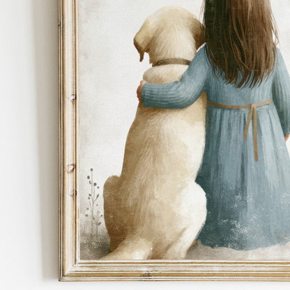 Yellow Labrador Nursery Print, Girl & Dog Wall Art, Kids Room Decor - WildfieldPrints