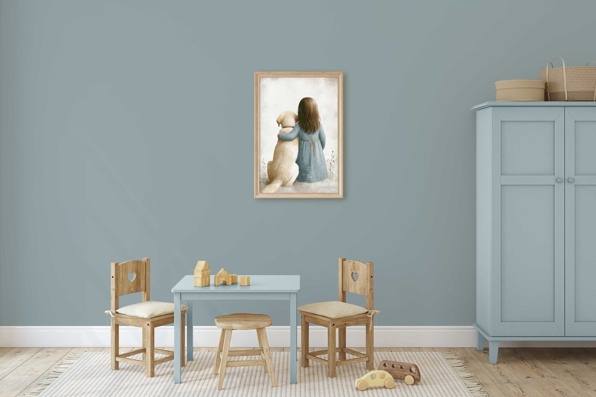 Yellow Labrador Nursery Print, Girl & Dog Wall Art, Kids Room Decor - WildfieldPrints