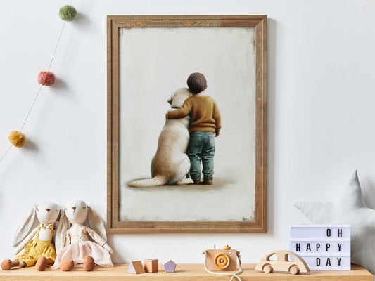 Yellow Labrador Print, Boy and Dog Wall Art, Cute Nursery Decor - WildfieldPrints
