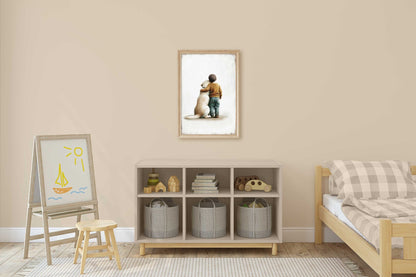 Yellow Labrador Print, Boy and Dog Wall Art, Cute Nursery Decor - WildfieldPrints