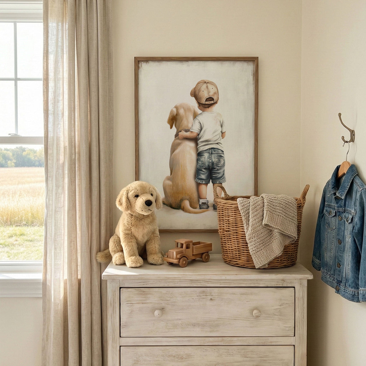 Yellow Labrador Wall Art – Dog Nursery Print for Boys