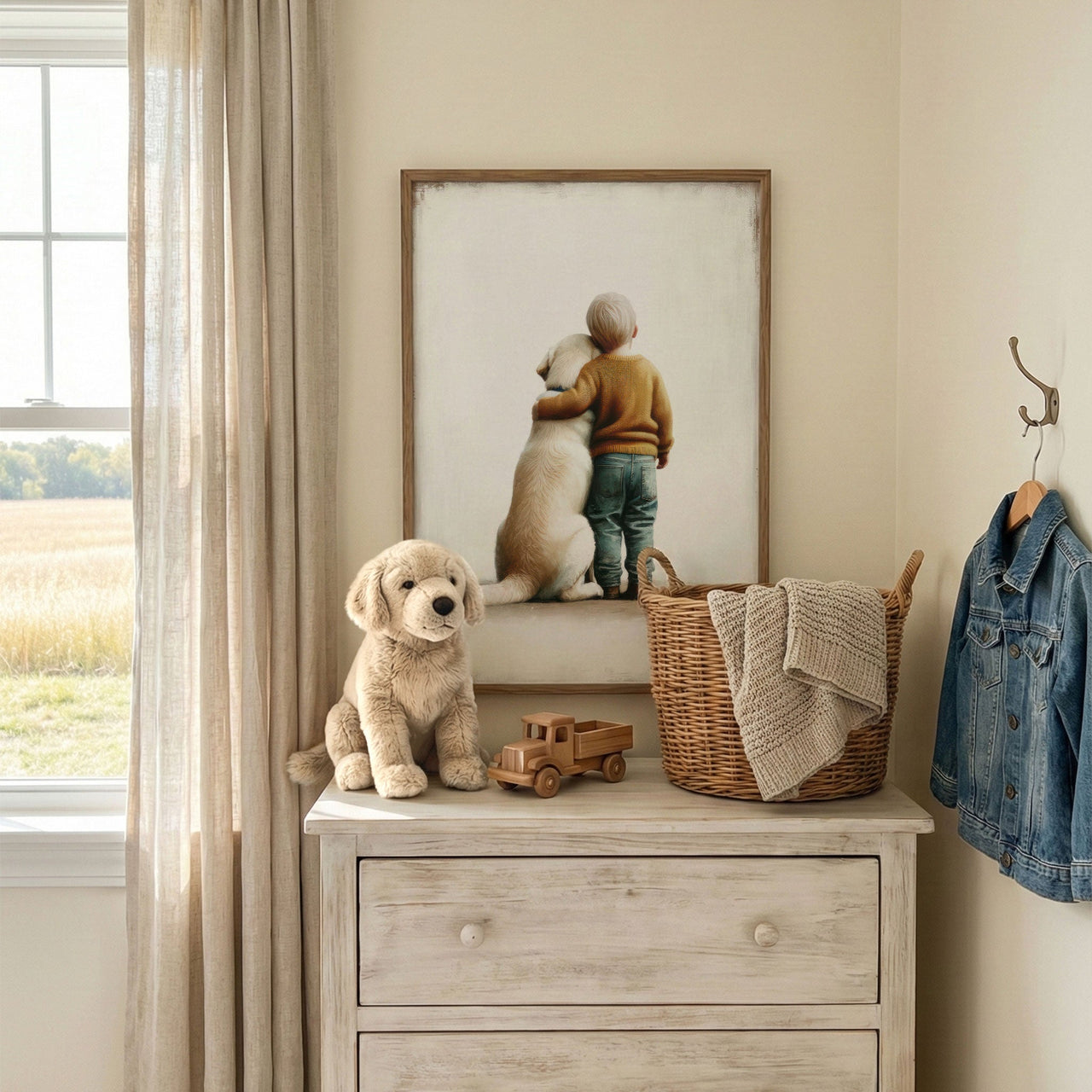 Yellow Labrador Wall Art – Dog Nursery Print for Boys