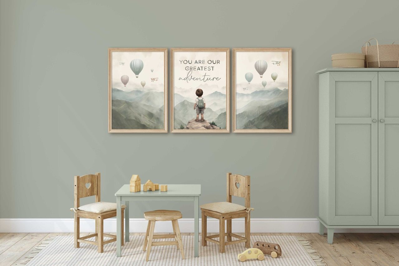 Hot Air Balloon Wall Art – Adventure Boys Room Print • Set of 3