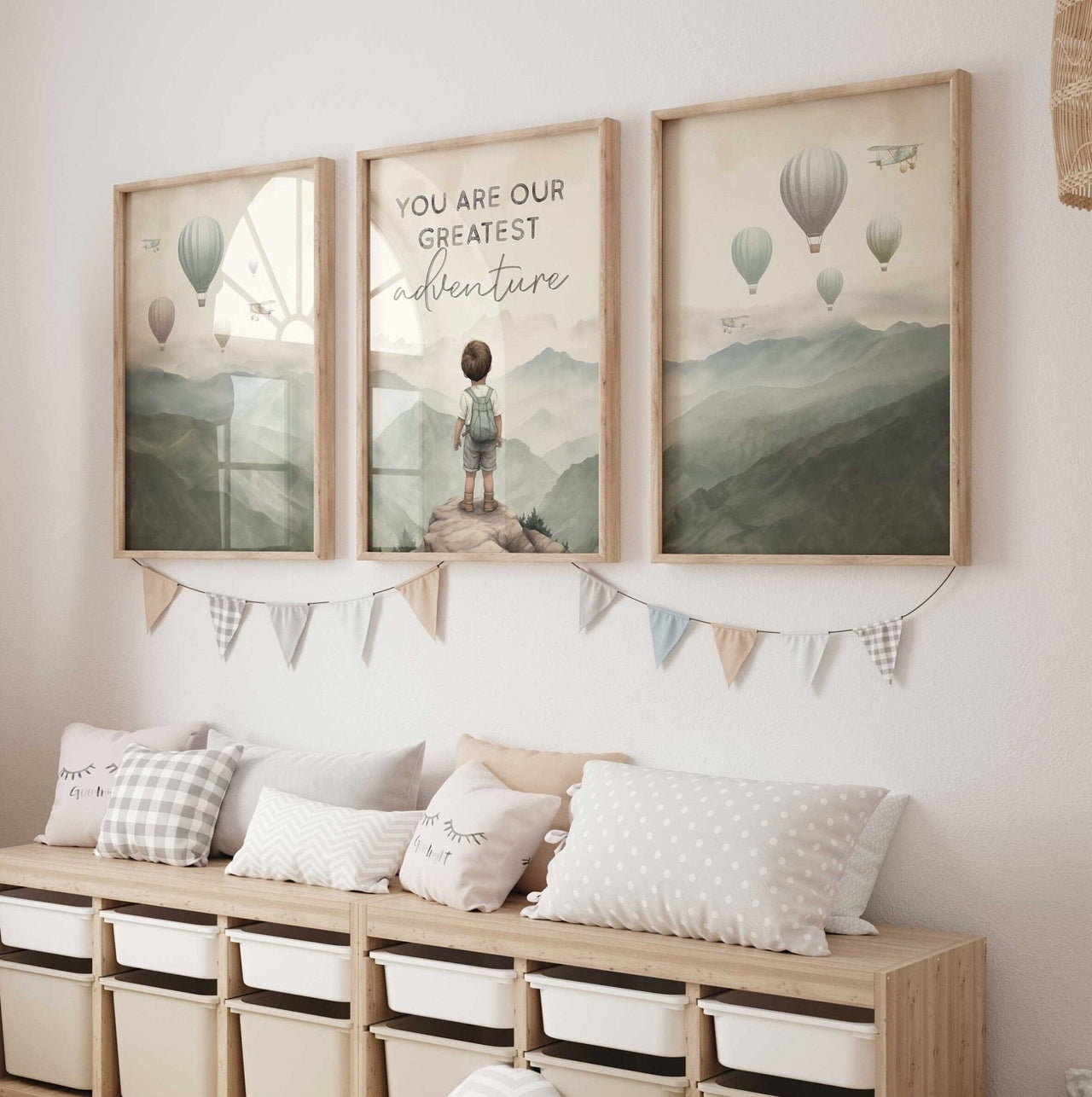 Hot Air Balloon Wall Art – Adventure Boys Room Print • Set of 3