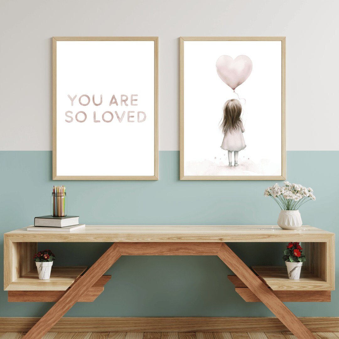 You Are So Loved Print – Quote Nursery Wall Decor for Girls • Set of 2