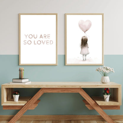 You Are So Loved Print - Nursery Quote Wall Art, Girl's Room Decor, Vintage Watercolor - WildfieldPrints