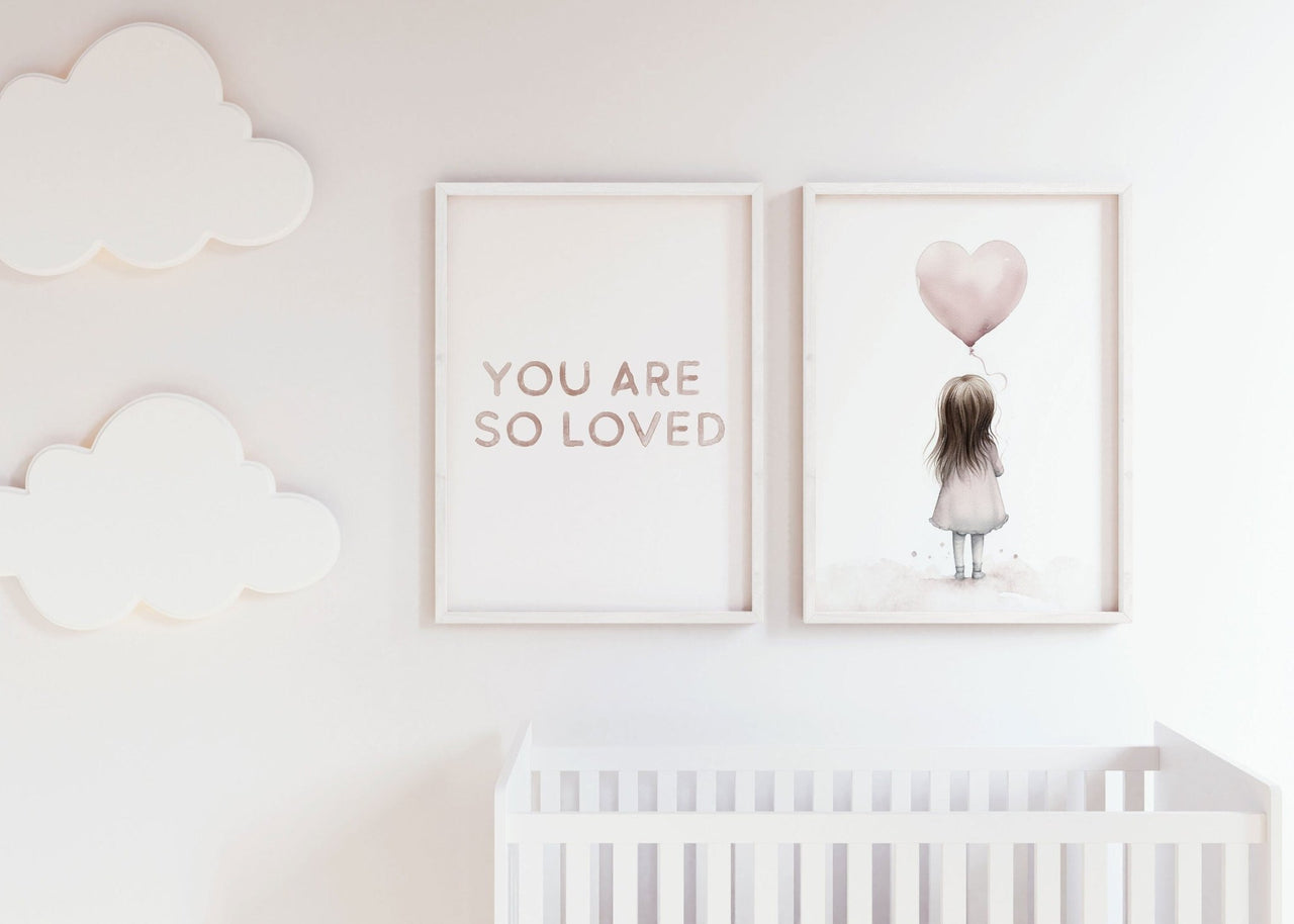 You Are So Loved Print – Quote Nursery Wall Decor for Girls • Set of 2